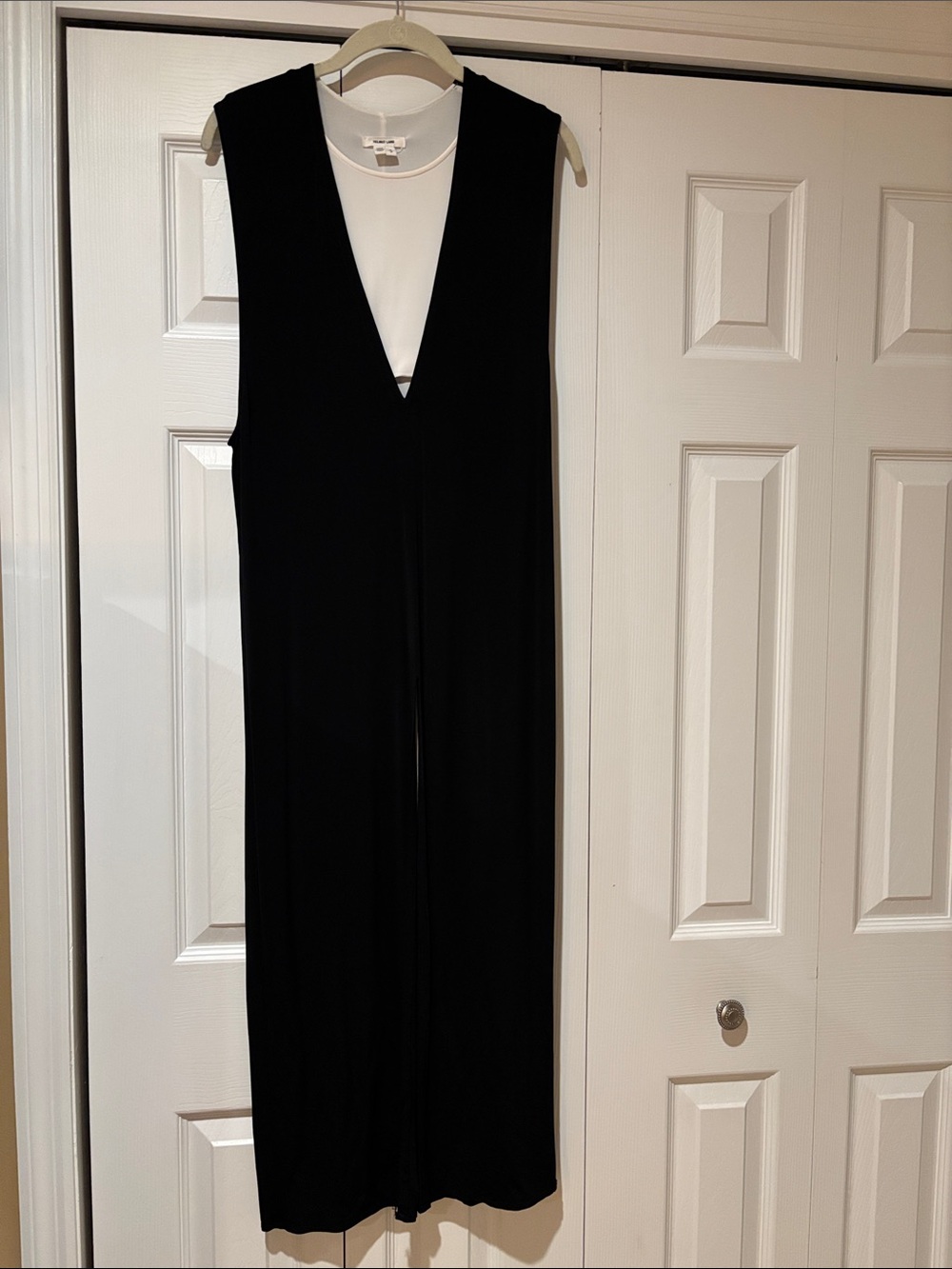 Helmut Lang Black Deep V-Neck Wide-Leg Sleeveless Jumpsuit